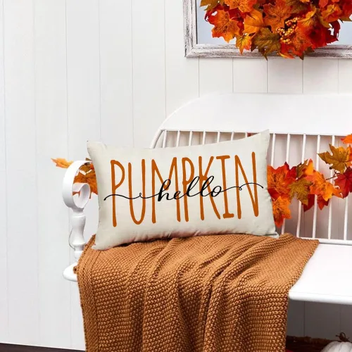 Miniatura 2 de RABUSOFA Fall Hello Pumpkin - Funda de almohada para exteriores, 12 x 20 pulgadas, decoración para el hogar, sofá y sofá (crema)