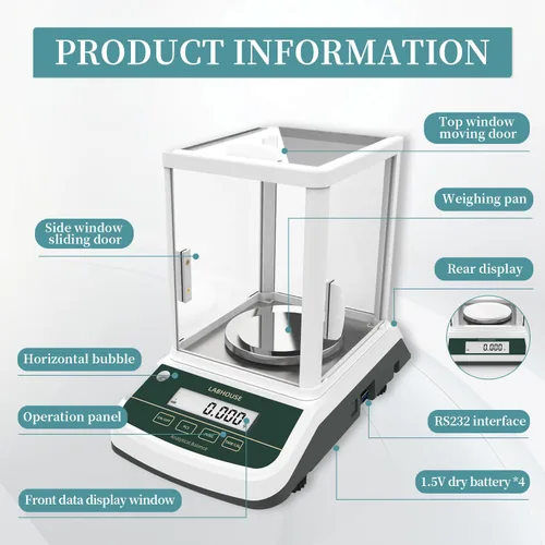 Miniatura 4 de Balanza Analítica Digital (Pantalla Dual) Alta Precisión 1mg 200g Escala de Laboratorio Calibración Externa para Farmacia Química Planta Química
