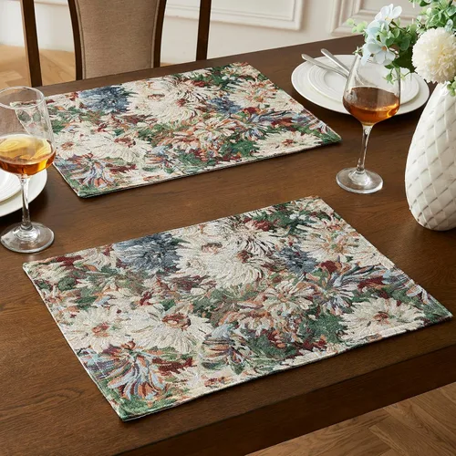 Miniatura 3 de WARM HOME DESIGNS Juego de 4 manteles individuales de lujo de jacquard de 19 pulgadas, bordados con diseño de rosas intrincadas para decoración