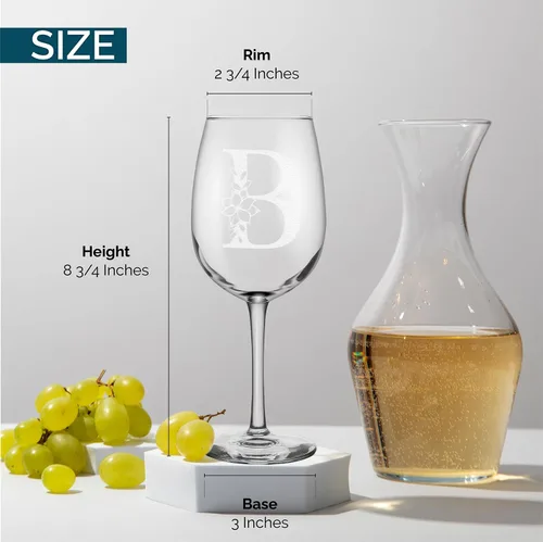 Miniatura 3 de shop4ever Copa de vino con monograma floral con inicial grabada de 16 onzas (B), copa de vino grabada con tallo para mujer, regalo de cumpleaños