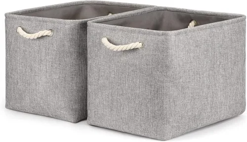 Miniatura 50 de Bidtakay Cestas de almacenamiento de tela con asas [paquete de 2] organizador de lona grande de 16 x 11.8 x 11.8 pulgadas, canastas altas plegables