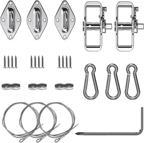 SunnyRoyal Kit de accesorios para toldo con cuerda de alambre de tensión de 18 pies para parasol triangular, juego de accesorios para jardín al aire