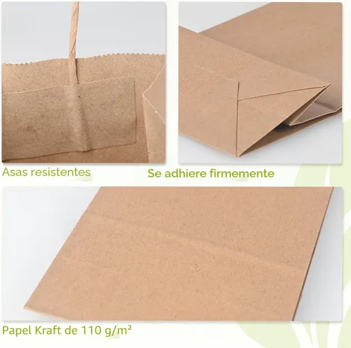 Miniatura 3 de Brothersbox Bolsas pequeñas de papel marrón con asas 100 PCS, 5.25 * 3.25 * 8 pulgadas, bolsas de regalo de papel kraft a granel para manualidades