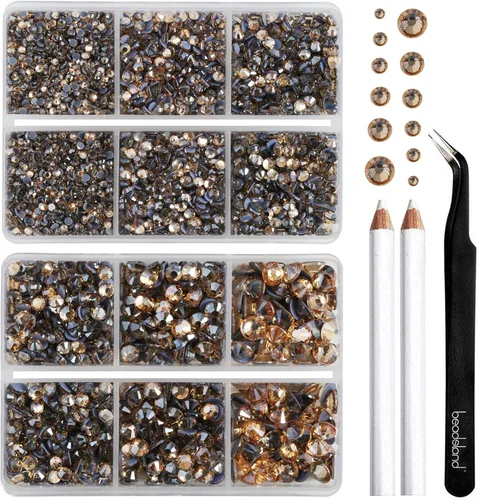 Miniatura 26 de BEADSLAND Hotfix - 6080 diamantes de imitación azul oscuro para ropa y manualidades, mezclados en 6 tamaños con kit de lápiz de cera y pinzas, Zafiro