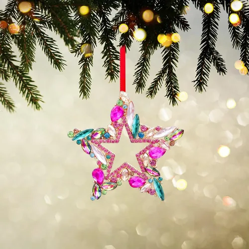 Miniatura 5 de WaaHome Adornos de Navidad de Estrellas Iridescentes Adornos de Estrella de Navidad de Metal Adornos de Estrella Colgante para Árbol de Navidad