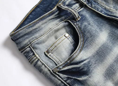 Miniatura 6 de OIIIO - Jeans elásticos rasgados de ajuste regular para hombre