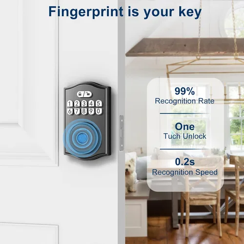 Miniatura 5 de Cerradura de puerta inteligente - Entrada sin llave con huella dactilar/Bluetooth APP control/contraseña, bloqueo automático, código de una sola