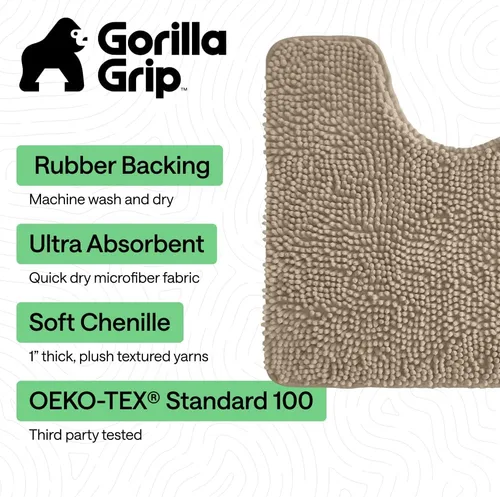 Miniatura 396 de Gorilla Grip - Tapete de baño de felpilla gruesa, suave y absorbente, secado rápido, de microfibra, con reverso de caucho, para piso de ducha, Nube