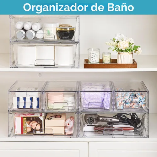 Miniatura 5 de Vtopmart - Paquete de 3 cajones de almacenamiento apilables, organizadores acrílicos fácilmente ensamblables para debajo del fregadero del baño