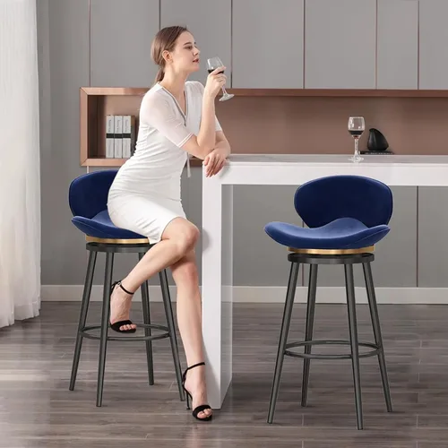 Miniatura 6 de Taburete de bar moderno con Patas de Metal Negro, giratorio de 360 grados, cómodo y tapizado, ideal para el hogar, bar, cocina, isla, comedor o Pub