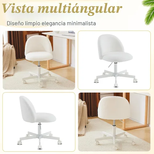 Miniatura 9 de VINGLI Silla de tocador moderna con respaldo, silla de escritorio de terciopelo para niñas, silla de oficina pequeña con ruedas silenciosas, Blanco