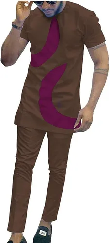 Ropa africana para hombre, manga corta, pantalón de 2 piezas, camisa Dashiki con pantalones, blusa, bolsillos, talla grande, casual