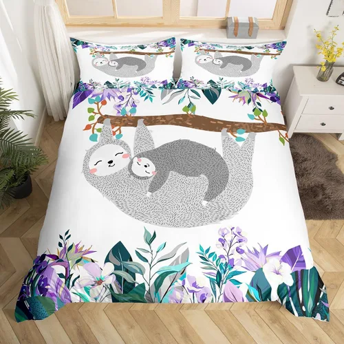 Miniatura 3 de Erosebridal Juego de ropa de cama de perezoso tamaño individual, adorable funda de edredón de perezoso en el árbol para niños y niñas, funda