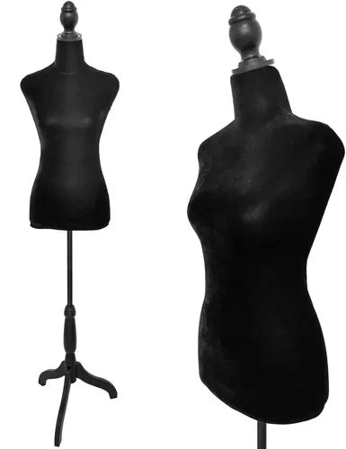 SHAREWIN Maniquí femenino con torso para vestidos, cuerpo negro con soporte de trípode ajustable para exhibir joyería