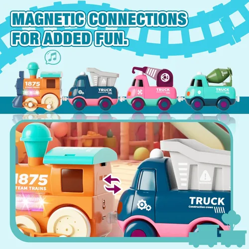 Miniatura 4 de MORECOLL Juego de Tren Eléctrico para Niños Pequeños y Niños con Música, Luces y Vías - Primer Tren Choo Choo, Conexión Magnética, Regalos