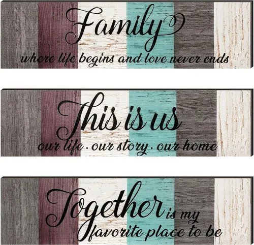 Miniatura 8 de Jetec Letrero de madera familiar de 3 piezas con texto en inglés "This Is Us", decoración rústica de madera para el hogar, decoración de pared Marrón