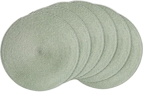 Miniatura 14 de AHHFSMEI Juego de 6 manteles individuales redondos trenzados de 15 pulgadas para mesas de comedor, tejido natural, resistentes al calor, color azul