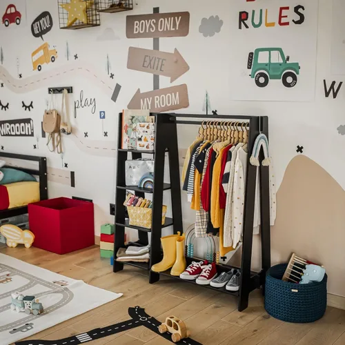 Miniatura 9 de Sweet Home from wood Armario infantil – Perchero de madera con riel colgante y estante de exhibición para niños – Muebles de vestir de bricolaje