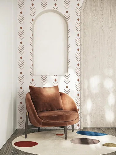 Miniatura 6 de Ismoon Papel tapiz geométrico para despegar y pegar, papel de contacto geométrico beige, papel de pared moderno con punta de flecha roja, extraíble