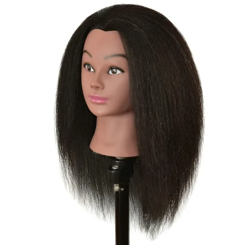 Miniatura 6 de Cabeza de maniquí de 100% cabello humano real con soporte para práctica de trenzado y peinado en peluquería y cosmetología, cabeza de muñeca