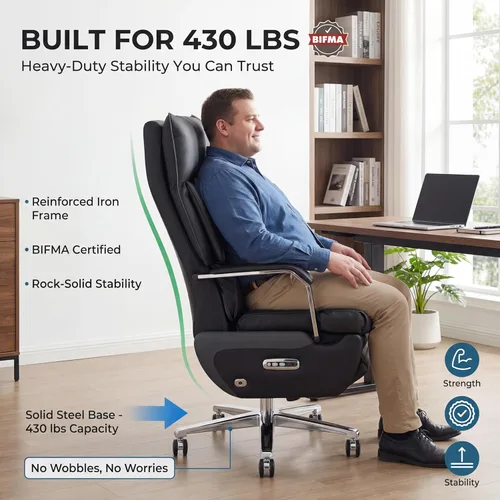 Miniatura 8 de Dual Motor Executive Office Chair with Footrest, One-Touch Reset, 170° Reclining Wide Seat Ergonomic Leather Desk Chair, 450LBS Big and Tall for