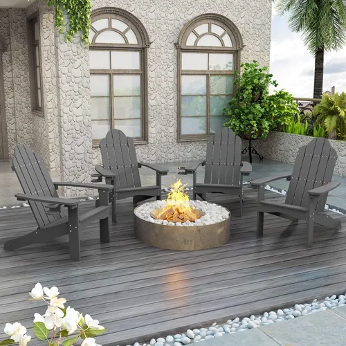 LUE BONA HDPS Sillas Adirondack Set de 2, Silla para Hoguera al Aire Libre Resistente a la Intemperie con Portavasos, Silla Moderna de Plástico para