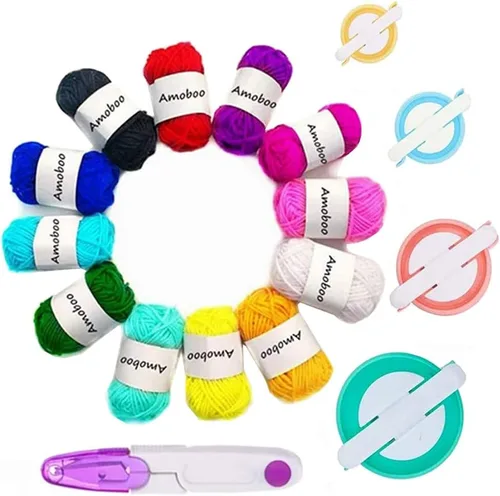 Miniatura 9 de Amoboo Máquina para hacer pompones, 4 tamaños para hacer pompones, agujas tejedoras de bolas de esponja, manualidades, juego de herramientas
