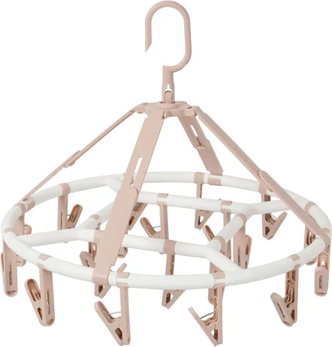 Foshine Perchas de secado de ropa plegables de plástico con 20 clips de secado (círculo rosa claro)