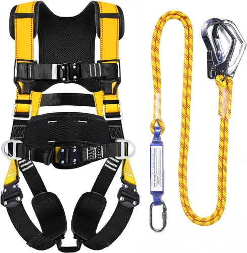 Arnés de seguridad de protección contra caídas premium WHITEDEW con cordón de absorción de golpes, hombros ventilados y acolchados, piernas y