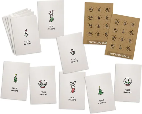 Tarjetas de Navidad Minimalistas Españolas - Feliz Navidad - 24 Tarjetas de Felicitación con Sobres - Tarjetas de Navidad Minimalistas en English