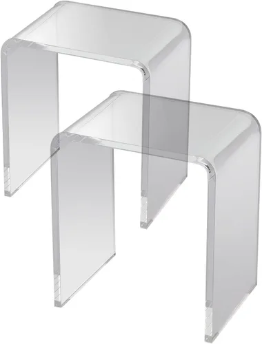 Miniatura 9 de VEVOR Juego de 2 mesas auxiliares de acrílico, mesa auxiliar transparente, 0.709 in de grosor, 18 pulgadas de alto, moderna mesita de noche
