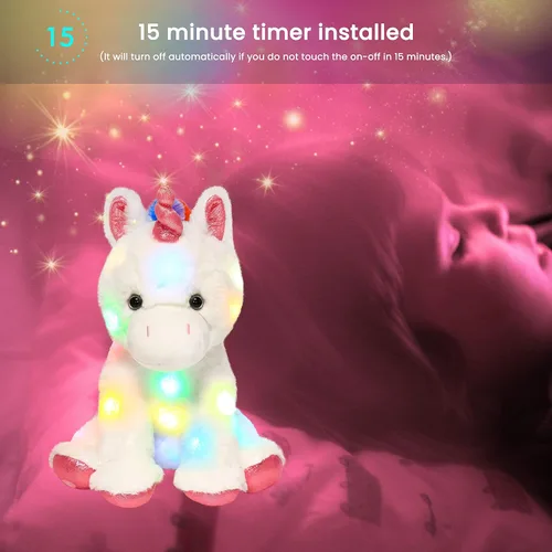 Miniatura 6 de Hopearl Unicornio de peluche con luces LED, flexible, con luces de noche que brillan en la oscuridad, para festival, cumpleaños, niños pequeños