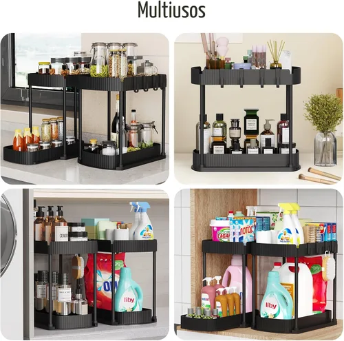 Miniatura 6 de Ukeetap Organizadores de almacenamiento extraíbles multiusos, organizadores debajo del fregadero/gabinete y almacenamiento para baño y cocina, Negro