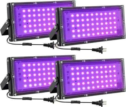 50W luces negras LED para fiesta brillante, IP65 impermeable luz negra UV reflector 395nm foco de luz negra púrpura lámpara de luz UV fluorescente