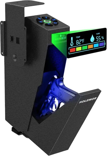 HOLEWOR - Caja de seguridad para armas, pistola biométrica con acceso rápido por huella digital, caja fuerte para armas de fuego con montaje único