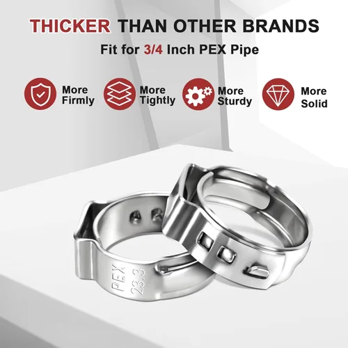 Miniatura 5 de Paquete de 60 anillos de crimpado PEX de 3/4 pulgadas, abrazaderas Pex de acero inoxidable 304 premium, anillos de abrazadera Pex Cinch con estuche