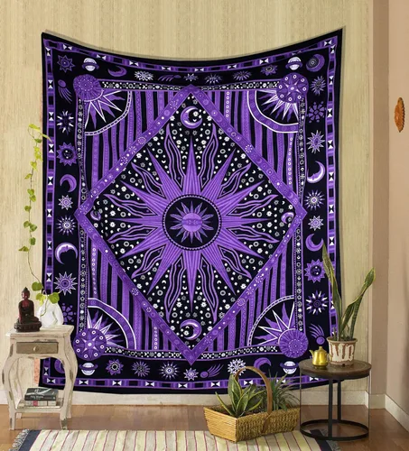 Miniatura 10 de THE ART BOX Tapiz celestial de sol y luna, mandala estético para colgar en la pared para dormitorio y sala de estar, decoración independiente