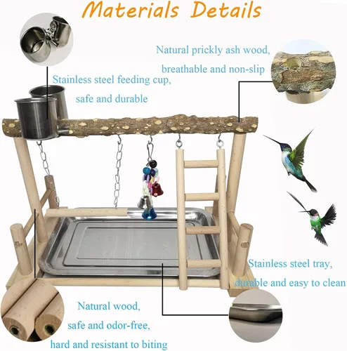 Miniatura 3 de PINVNBY Parque infantil para pájaros, soporte de madera para ejercicio, perca, gimnasio, escalera, con comedero, columpio, juguetes para periquitos