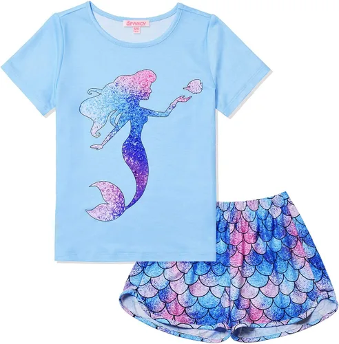 Miniatura 16 de QPANCY Pijamas de verano para niñas, conjuntos de pijamas de manga corta para dormir de verano