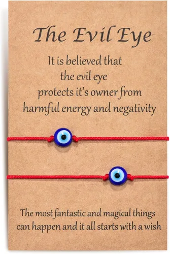 Shonyin Juego de pulseras de mal de ojo hecho a mano con tarjeta pulsera de cuerda roja amuleto de la suerte para mujeres hombres familiares y amigos