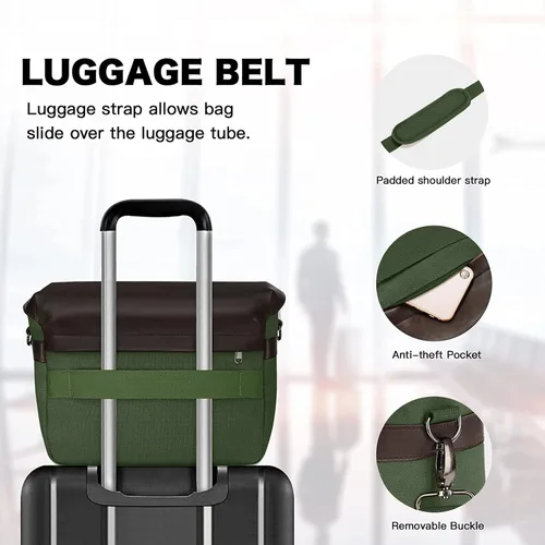 Miniatura 5 de MOSISO Bolso Cruzado para Cámara, Bandolera Mensajero de Cuero PU Vintage para Fotografía DSLR/SLR/Sin Espejo, Funda para Gadgets con Tapa