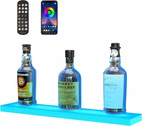 Miniatura 14 de VEVOR Pantalla de botella de licor con iluminación LED, 2 niveles de 30 pulgadas, compatible con USB, estante iluminado de bar para el hogar