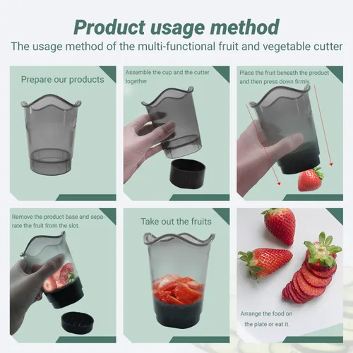 Miniatura 4 de Fresa Cortadora Multifuncional Frutas y Vegetales Cortador de Acero Inoxidable Taza Rápida Ensalada