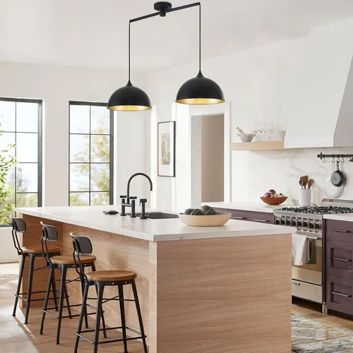Miniatura 7 de Luces Colgantes para Isla de Cocina, Paquete de 2 Lámparas Colgantes de Cúpula Negras y Doradas, Accesorios de Iluminación Industrial Vintage, Negro