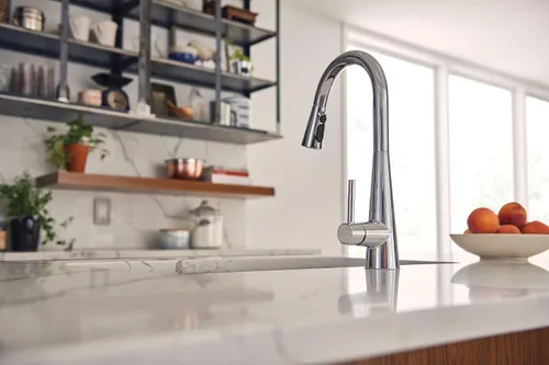 Miniatura 12 de Moen grifo de cocina desplegable de cromo elegante con rociador retráctil con potencia mejorada, grifo de cocina moderno de arco alto, instalación