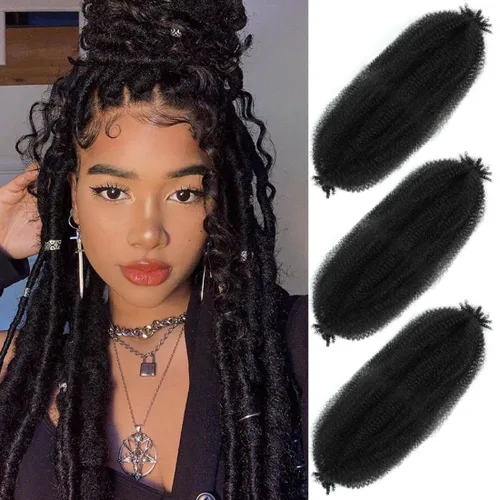 Miniatura 28 de Cabello afro elástico y trenzado de 30 pulgadas 2 paquetes, cabello preesponjado y trenzado elástico pre-estirado para extensiones de cabello suave