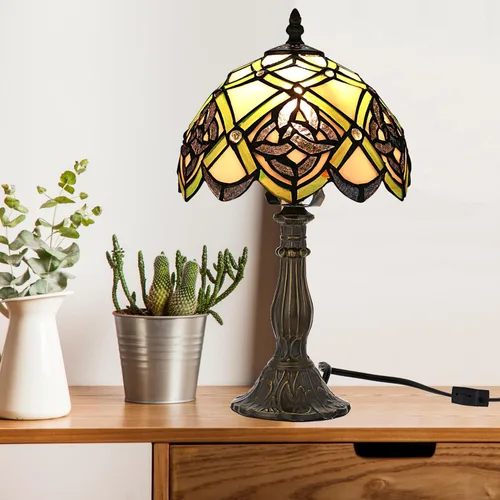 Miniatura 2 de KY&BOSAM Lámpara de Mesa Celta Irlandesa Tiffany Estilo Trébol Lámpara de Escritorio Luz Nocturna de Vidrio Emplomado 14 Pulgadas de Alto 8 Pulgadas