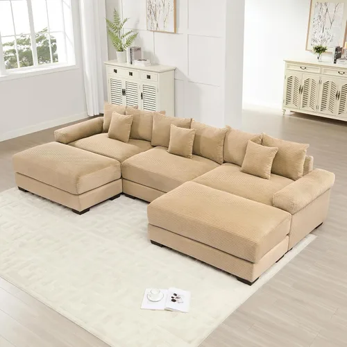 Miniatura 69 de Sofá modular de gran tamaño de 117.3 pulgadas, sofás modulares grandes de pana para sala de estar, sofás de 3 plazas, moderno juego de sofá de Blanco