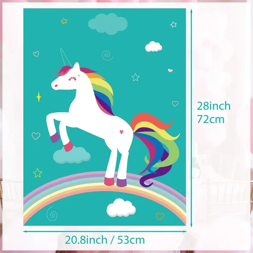 Miniatura 2 de PLULON Pin The Horn On The Unicorn para juegos de fiesta de cumpleaños infantiles, suministros de fiesta de unicornio, regalos de decoración