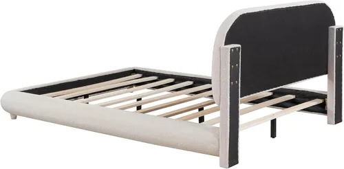 Miniatura 5 de Cama de Plataforma Tapizada con Forma Curva con Cabecera de Forma Curva, Marco de Cama de Madera Tamaño Full para Dormitorio de Niños y Adultos